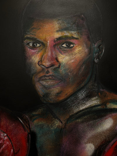 Painting of Muhammad Ali with a text that says "The Greatest"