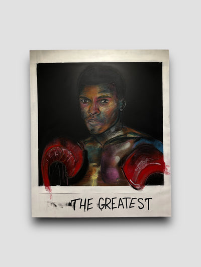 Painting of Muhammad Ali with a text that says "The Greatest"