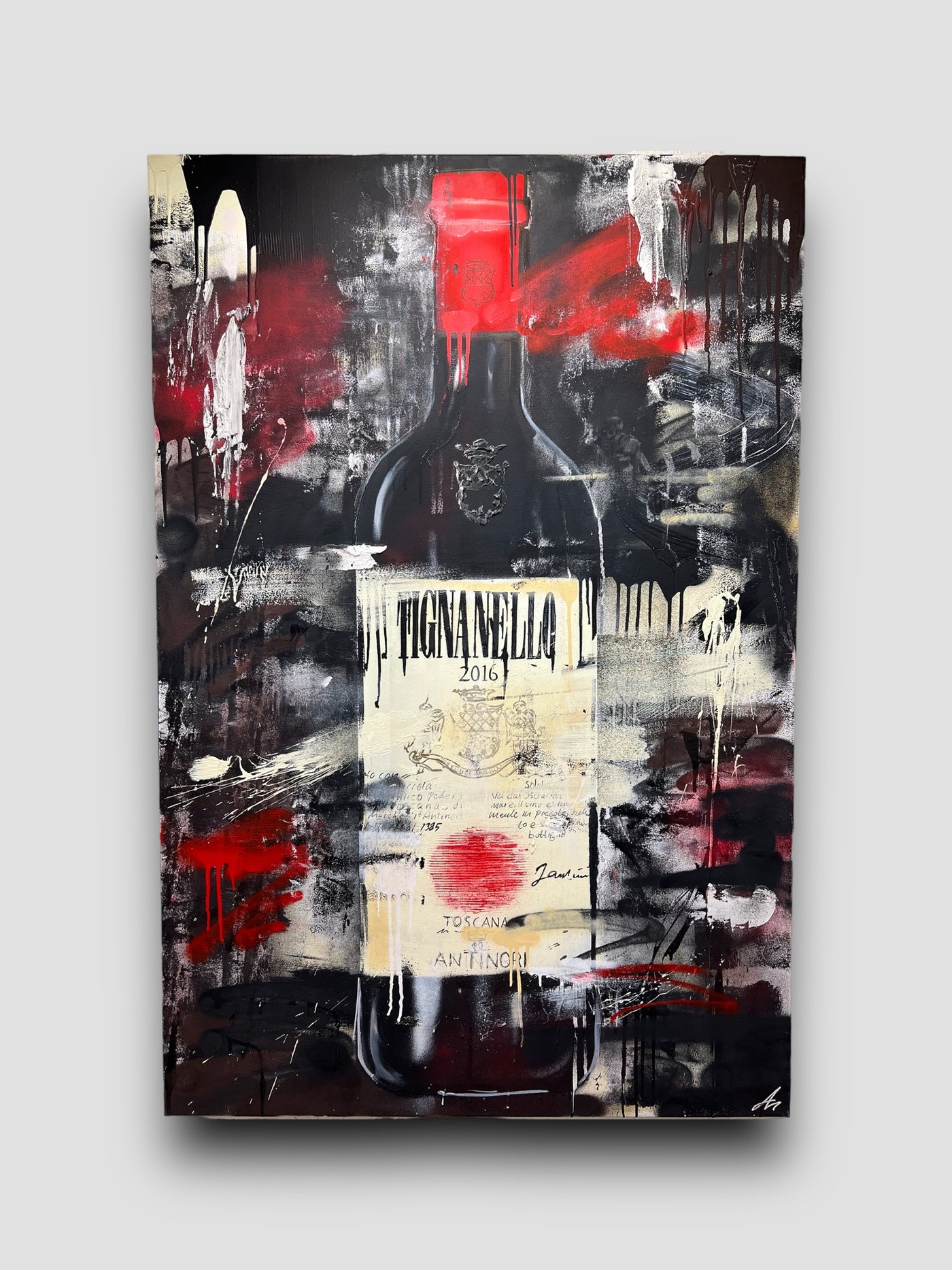 Painting of a bottle of red wine